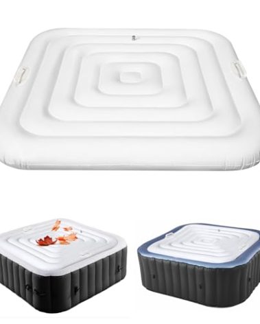 Inflatable Hot Tub Cover Energy Saving Lid for Outdoor Hot Tub,Windproof Rain-Proof Cover Protector for Hot Tubs SaluSpa Coleman Spa (Square-4.2ft-Handle)