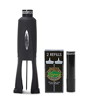 Cork Pops Legacy Wine Opener w/ 3 Refill Cartridges Built-in 4-Blade Foil Cutter Safe Cork Removal, Effortless Push Button Use, Needle Guard for Safety, Low-Pressure Cartridge Opens Up To 60 Bottles