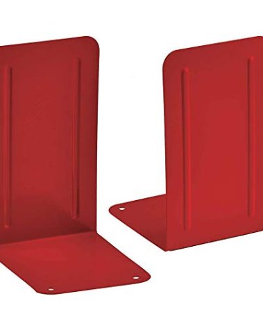 Acrimet Metal Bookends, Non-Skid Book Stand for Shelves, Heavy Duty Book Stopper, 6-7/8" H x 4" W x 4-1/2“ D, Red, 1 Pair