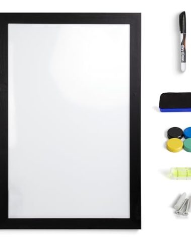 Real Wooden Framed Magnetic Dry Erase Whiteboard, 24" X 36", Vertical/Horizontal Wall Mount, Includes Black Marker, Eraser and 4 Magnets, by Better Office Products (Solid Black)