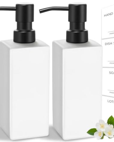 GMISUN White Soap Dispenser, Bathroom Hand Soap Dispenser, Glass Dispenser with Stainless Steel Pump, Kitchen Hand and Dish Soap Dispensers, 12 fl oz/350ml Liquid Refillable Soap and Lotion Bottle