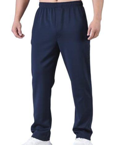 Zoulee New Men's Front Zipper Fly Open-Bottom Sweatpants Thick Jogger Pants Thick Navy Blue M
