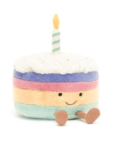Jellycat Amuseables Rainbow Birthday Cake Stuffed Toy, Medium 6 inches - Dessert Plush - Birthday Gift