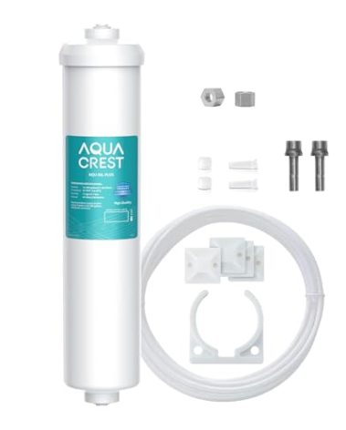 AQUACREST In-Line Water Filter for Refrigerator and Ice Maker, 5 years or 10,000 Gallons High Capacity, 1/4-Inch Direct Connect Fittings, Reduces Chlorine, Bad Taste & Odor