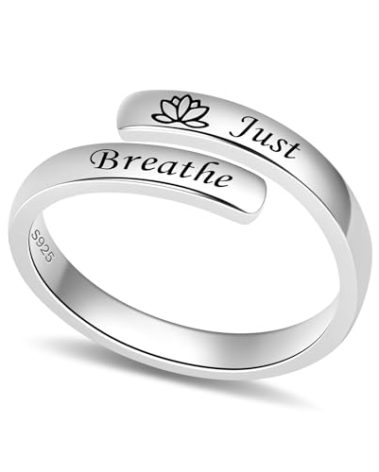 Hioed Hope Rings 925 Sterling Silver Inspirational Jewelry Rings Adjustable Just Breathe Ring Personality Encouragement Gift for Women (hope1)