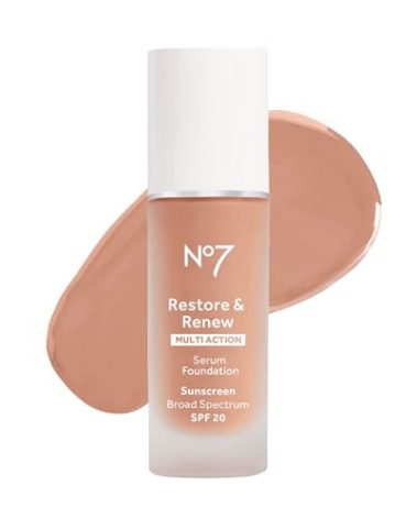 No7 Restore & Renew Multi Action Serum Foundation - Cool Beige - Liquid Foundation Makeup with Vitamin C, Vitamin E & Collagen for Face - Beauty Skin Serum Formula with Medium Coverage (30ml)
