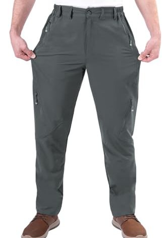 Postropaky Mens Hiking Quick Dry Lightweight Waterproof Fishing Pants Outdoor Travel Climbing Stretch Pants (Dark Gray, 36W x 30L)