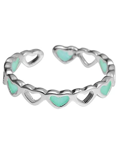 AIMAOMI Women Luminous Ring Open Ring Hollow Out Heart Shape Rings Stainless Steel Adjustable Promise Ring (Blue, One Size)