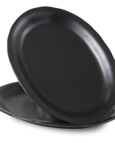 Magclay Ceramic Serving Platter, 13.7 Inch Large Oval Serving Trays, Dinner Plates, Serving Dish Set for Dessert Appetizers Meat/Entertaining/Party, Set of 2, Matte Black