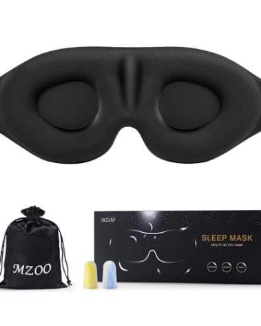 MZOO Luxury Sleep Eye Mask for Side Sleeper Men Women, Zero Eye Pressure 3D Sleeping Mask, Light Blocking Patented Design Night Blindfold, Soft Eye Shade Cover for Travel, Black