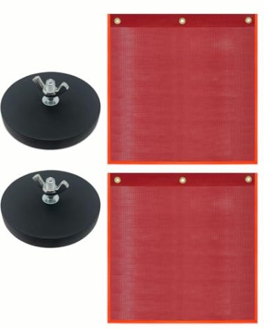 Safety Flags with Magnetic Base for Truck, Red Mesh Heavy Duty Magnetic Safety Flag 18 x 18 Inch Flag with Brass Loop Safety Warning Flags with Magnet Base for Truck Trailer Oversize Load-2 Pack