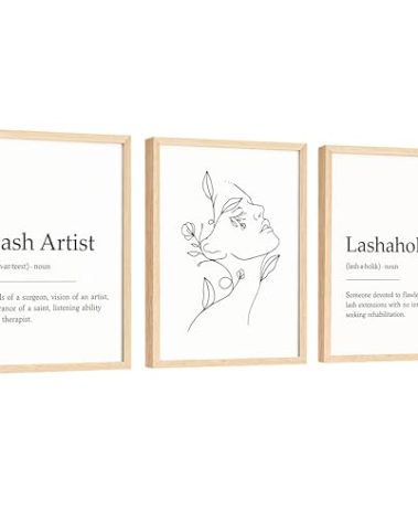 EXCOOL CLUB Lash Decor - 12x16 Lash Decorations for Salon Room, Eyelash Wall Decor, Lash Artist Definition Poster, Eyelash Picture for Bedroom, Woman Line Drawing Wall Art for Salon (UNFRAMED)