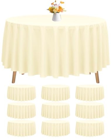 10 Pack 90 Inch Round Tablecloth,Beige Tablecloth Polyester Round Table Cloth Stain and Wrinkle Resistant,Circle Washable Fabric Table Cover for Wedding Parties Banquet Dining