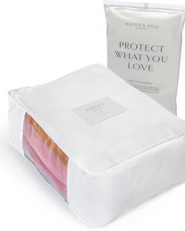Hayden Hill Luxury Organic Cotton Sweater Storage Bag - Fits 4 Fine Knits - 15 Inch - Breathable Clothes Storage For Cashmere - Clothing Storage and Organizer For Closet - Certified Carbon Neutral