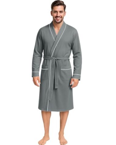 NY Threads Men's Robe Cotton Blend Knit Bathrobe, Large, Grey