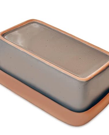 Mora Ceramic Two-in-One Butter Dish with Lid, Covered Butter Crock Container to Leave on Countertop - Large Storage Keeper/Holder for Kitchen, Gifts for Her, Butter Tray For Counter - Sesame Milk