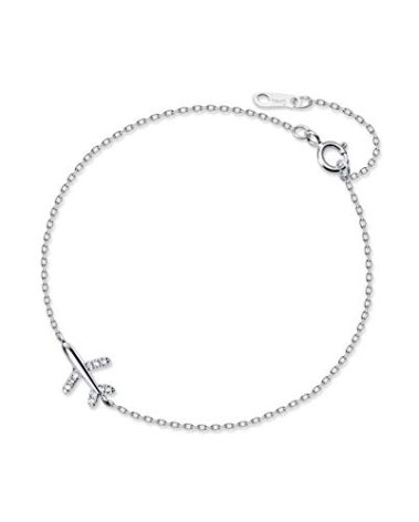 Dtja Crystal Airplane Bracelet for Women Sterling Silver Cute Delicate Fly Plane Adjustable Charm Link Bracelets Airline Jewelry Christmas Gifts Souvenir for Best Friend freedom Lover Wanderlust