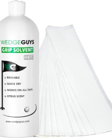 Wedge Guys 32 Ounce Golf Grip Solvent + 50 Tape Strips - Solvent Activated 2" x 10" Double Sided Adhesive Grip Tape Strips for Regripping Golf Clubs