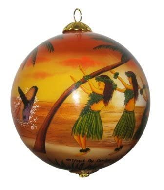 Collectible Maui Christmas Ornament - Sunset Hula Hand Painted from Inside Collectible with Gift Box SH/M
