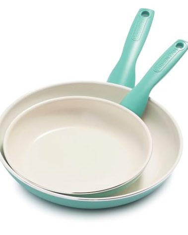 GreenPan Rio Healthy Ceramic Nonstick 8" and 10" Frying Pan Skillet Set, PFAS-Free, Dishwasher Safe, Turquoise