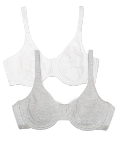 Fruit of the Loom Women's Unlined Underwire Bra(Pack of 2),Heather Grey/White,38C US