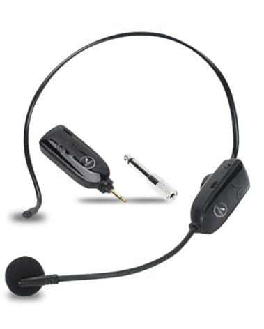 2.4G Dual Wireless Microphone Headset, UHF Wireless Headset Mic and Handheld Mic 2 in 1, 165FT Range, 3.5mm & 6.35mm Jacks, Ideal for Teaching, Fitness, Yoga, PA System, Amplifier, Training (Black)