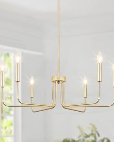 Rviezza Gold Chandelier, 6-Light Farmhouse Chandeliers for Dining Room, Rustic Candle Chandelier Light Fixture, Industrial Modern Chandeliers Lighting for Kitchen Living Room Foyer Entrance
