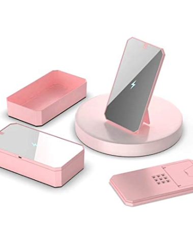 CarbonKlean UVKlear - UVC Kit with Wireless Charger, Removable Mobile Cosmetics Mirror and UV Cleaner - Pink