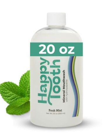 Happy Tooth Hydroxyapatite Mouthwash, Fluoride Free, Teeth Whitening, Remineralizing for Enamel Strength, Fresh Breath, Oral Microbiome Support, Dentist Formulated, Gentle Care, Fresh Mint, 20 Fl Oz