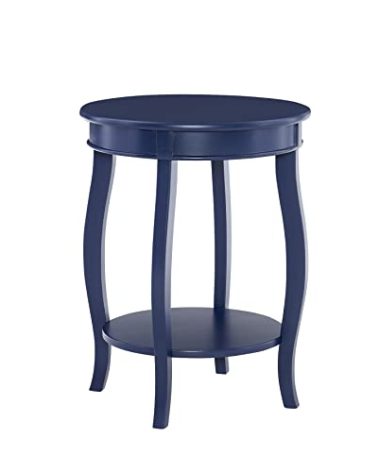Powell Phipps Navy Blue Round Side Table with Shapely Legs and Shelf