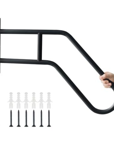 Handrails for Outdoor Steps Stair Railing Indoor, U-Shaped Wall Mount Stair Handrails for 1-3 Steps, 26in Safety Grab Bars with Matte Finished for Elderly, Kids, Disabled, Pregnant Women Black