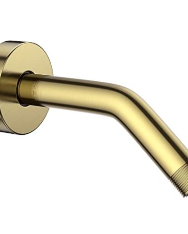YASFEL Brushed Gold Shower Arm 6" Shower Extension Arm Pipe with Flange and Teflon Tape for Shower Head & Handheld Shower Head(SUS 304, Brushed Gold,NPT)