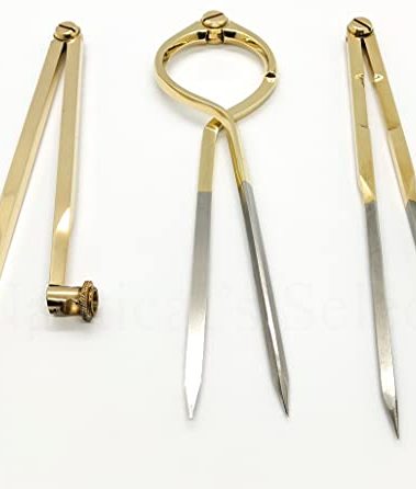 Nautical's Select 8” Solid Brass Straight Pattern Single Hand Navigation Chart Divider Pencil Compass – Set Of 3 In Rexine Case | Nautical’s Select (Stainless Steel Tips)