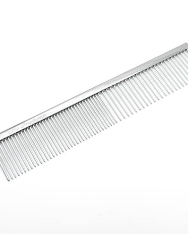 Chris Christensen 000 7.5 in. Greyhound Style Fine/Coarse Colored Butter Comb, Groom Like a Professional, Rounded Corners Prevent Friction and Breakage, Solid Brass with Steel Teeth, Chrome Finish