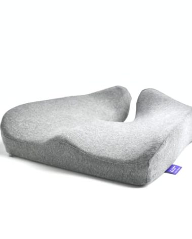 C CUSHION LAB Patented Pressure Relief Seat Cushion for Long Sitting Hours on Office/Home Chair, Car, Wheelchair - Extra-Dense Memory Foam for Hip, Tailbone, Coccyx, Sciatica - Light Grey