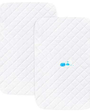 Bassinet Mattress Pad Cover Fit for Baby Delight/Mika Micky/Dream On Me Lotus/ANGELBLISS/KoolerThings (3 in 1) Bedside Sleeper, Waterproof Bassinet Mattress Protector Quilted Bassinet Sheets 2 Pack