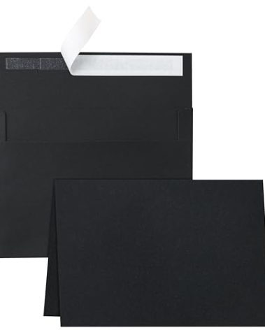 Silunkia Black Blank Cards with Envelopes 5 x 7 Heavyweight Folded Black Cardstock and Printable A7 Envelopes Self Seal 20 Packs for Thank You Cards, Wedding Invitations, Mailing, Birthday