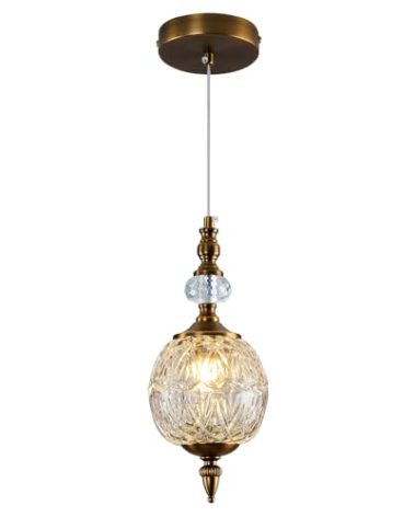 Piepooye Vintage Glass Pendant Light Antique Brushed Gold Chandelier 4.72" Mini Adjustable Hanging Ceiling Light Fixture for Kitchen Island Farmhouse Dining Room Bedroom Foyer Entryway
