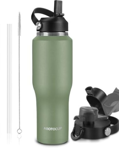 ABOTOCUP Insulated Water Bottle 32oz with Straw/Spout Lids, Stainless Steel Water Bottles Keep Cold 24h&Hot 12h, Metal Water Bottle with Straw that Fits in Cup Holder, Water Bottle Leak-proof,BPA Free