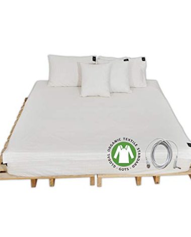 CONDUCTIVE Grounding Sheet Queen Organic with Connection Cord/Cable for Wellness Benefits Sleep （ 80 x 60 inch ， Original Color Ground Earth Bed Flat Sheets