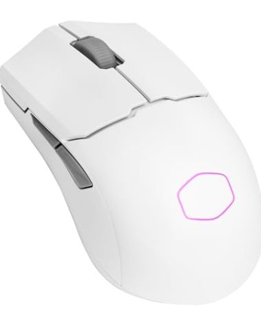Cooler Master MM712 Wireless Gaming Mouse White with Adjustable 19,000 DPI, 2.4GHz and Bluetooth, Ultraweave Cable, PTFE Feet, RGB Lighting and MasterPlus+ Software