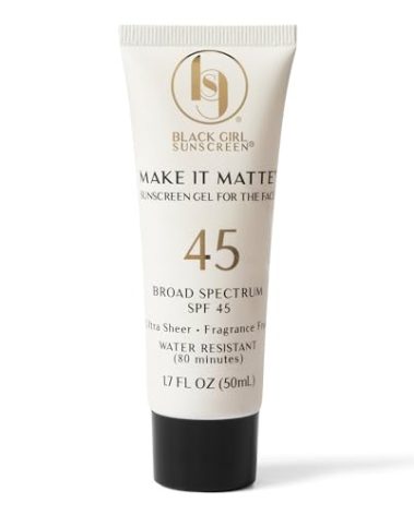 BLACK GIRL SUNSCREEN Make It Matte SPF 45 - Clear Face Sunscreen - No White Residue, Broad Spectrum, Matte Finish, Vegan (Ships with Black or Gold Cap)