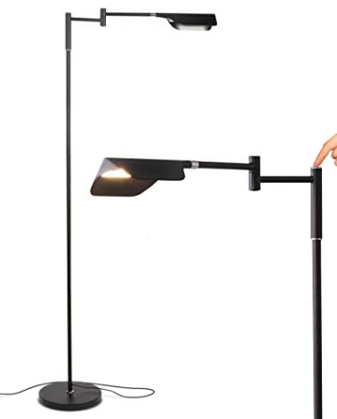 Brightech Leaf Pharmacy LED Reading Lamp, Dimmable Floor Lamp with Easy Rotation Over Chair or Desk for Living Rooms & Offices, Adjustable Standing Lamp, Tall Lamp for Sewing & Craftwork - Jet Black