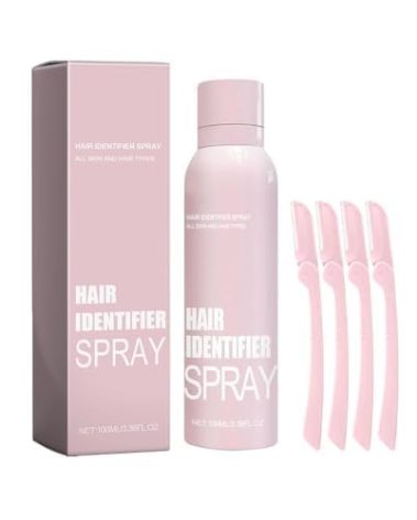 Hair Identifier Spray for Face Shaving, Face Shaving Powder Spray for Women,Moisturizing and Skin Care Dermaplaner Spray, Skin Dermaplaning Spray for Face (1PCS spray + 4PCS razor)