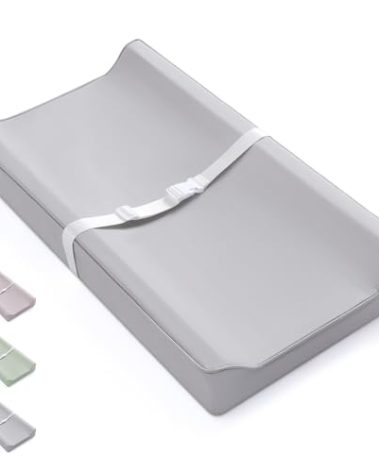 Blissful Diary Vegan Leather Baby Changing Pad with Waterproof & Wipe-Clean PU Cover, Standard Size Cozy Diaper Changing Pad for Dresser and Table, Light Gray