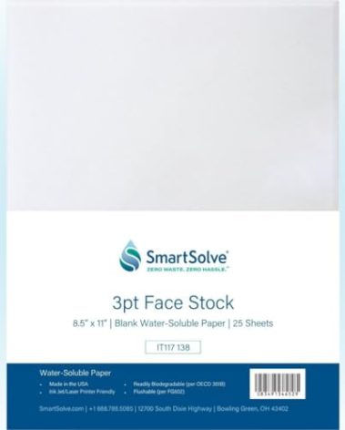 SmartSolve 3 pt. Water-Soluble Paper | Dissolves Quickly in Water | Biodegradable | Eco-Friendly | Printer Compatible | Crafts, Drawing, Notes | Letter Size, 8.5” x 11” | Pack of 25 White Sheets