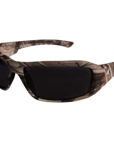 Edge TXB216CF Brazeau Polarized Wrap-Around Safety Glasses, Anti-Scratch, Non-Slip, UV 400, Military Grade, ANSI/ISEA & MCEPS Compliant, 5.04" Wide, Forest Camo Frame/Smoke Lens