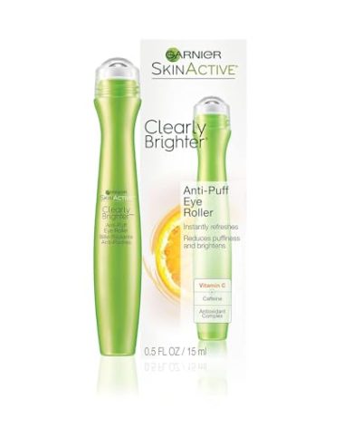 Garnier Clearly Brighter Anti-Puff Eye Roller, Dark Circles Under Eye Treatment with Caffeine and Vitamin C, 0.5 Fl Oz (15mL), 1 Count (Packaging May Vary)