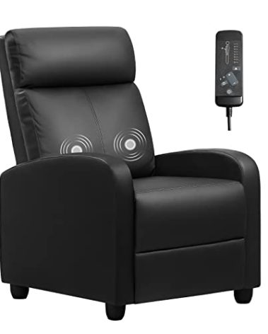 Furniwell Massage Recliner Chair for Living Room Adjustable PU Leather Reclining Chair Home Theater Seating Modern Winback Single Sofa for Adults with Footrest (Leather, Black)