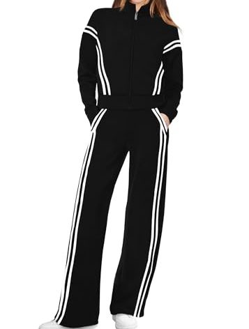 XIEERDUO Two Piece Sets for Women Zipper Sweatsuits Early Fall Fashion 2025 Clothes Women 2 Piece Outfit Black Matching Set Travel Workout Tracksuit XXL